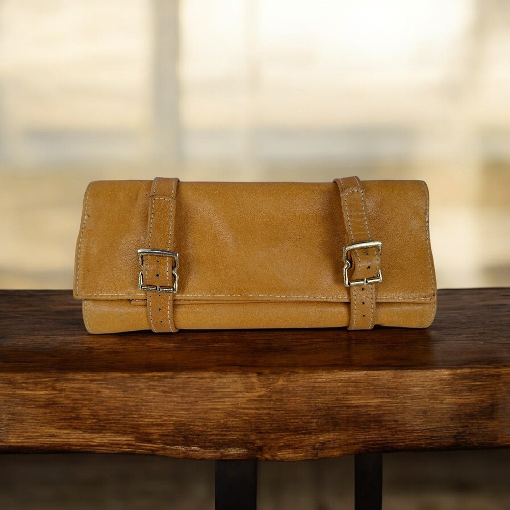 Genuine Tan Soft Leather travel jewelry wallet Handmade Case